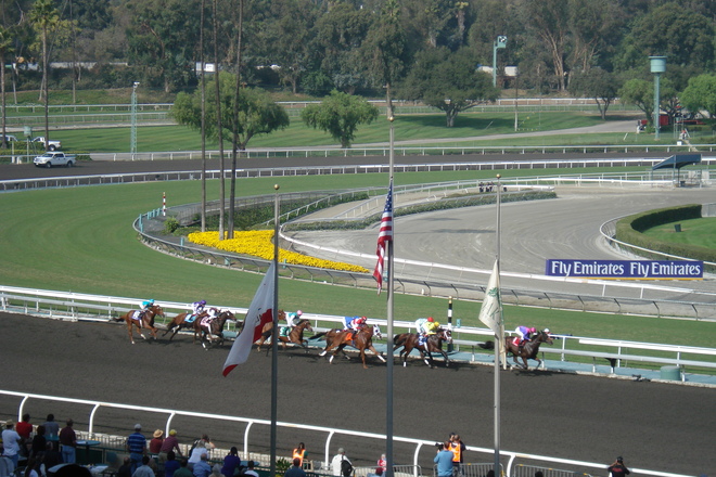 Horse races at Santa Anita Park.