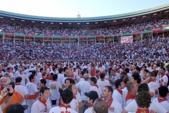 Inside the bullring after the Run in Pamplona.