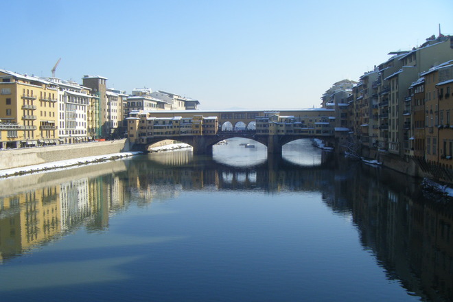 View of the Ponte Vecchio in the winter season. 