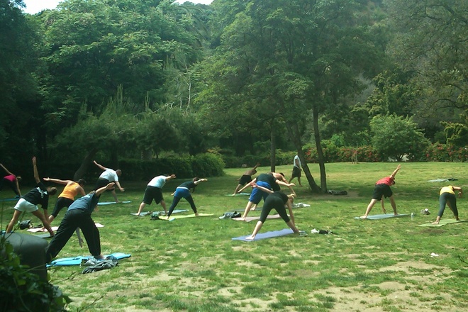 Free yoga at Runyon Canyon in Los Angeles.