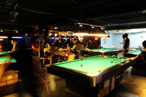 Playing pool and hanging out at Fat Cat in New York.
