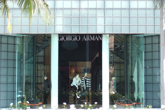 Outside the famous Giorgio Armani store on Rodeo Drive in Beverly Hills!